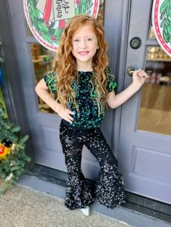 Bratty Maddy Emerald/Black Sequin Top 50% Off Fall Clothing