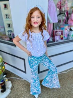 Bratty Maddy 50% Off Fall Clothing Turquoise Sequin Bell Bottom Pants