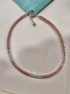 Salisbury 12" Pink Pearl Necklace W/Crystals