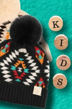 CC Beanie Kids CC Aztec Beanie W/Pom Black