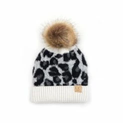 CC Beanie Kids CC Ivory Leopard Fur Pom Beanie