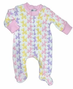 Magnolia Baby Pink Balloon Dogs Printed Zip Footie Infant Clothing