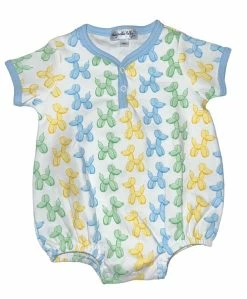 Magnolia Baby Blue Balloon Dogs Printed Snap Bubble Infant Clothing