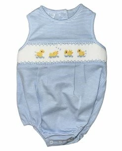 Petit Bebe/Petit Ami/Claire & Charlie Boys Blue Stripe Smock Duck Bubble