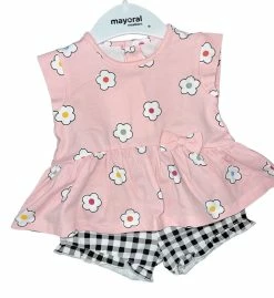Mayoral Spring Flower Shirt W/Black Gingham Short Set Spring/Summer 2023
