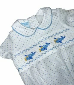Petit Bebe/Petit Ami/Claire & Charlie Blue Dot Smocked Airplane Bubble