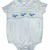Petit Bebe/Petit Ami/Claire & Charlie Blue Dot Smocked Airplane Bubble