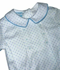 Petit Bebe/Petit Ami/Claire & Charlie Andrew Blue Dot Collared Bubble W/Button Detail