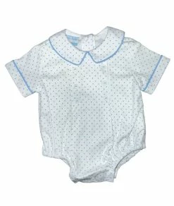 Petit Bebe/Petit Ami/Claire & Charlie Andrew Blue Dot Collared Bubble W/Button Detail