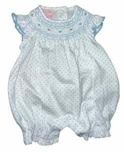 Petit Bebe/Petit Ami/Claire & Charlie Andrea Blue Dot Smocked Bubble