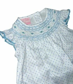 Petit Bebe/Petit Ami/Claire & Charlie Andrea Blue Dot Smocked Bubble