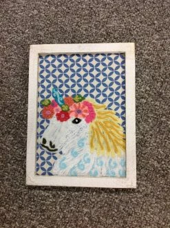 Karma Living 6x8 Stitch Wall Art-unicorn