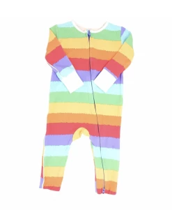 Sweet Bamboo Piped Zipper Romper Rainbow Stripe Infant Clothing