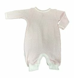 Paty Pink Solid LS Romper W/Pink Trim Infant Clothing