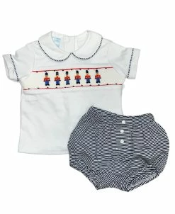 Petit Bebe/Petit Ami/Claire & Charlie Fall 75% OFF Christmas White W/Navy Stripe Toy Soldier Bloomer Set