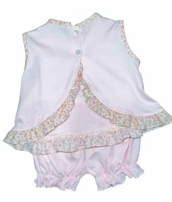 Petit Bebe/Petit Ami/Claire & Charlie Elsa Pink Knit Floral Trim Bloomer Set