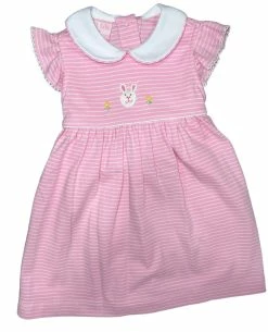 Petit Bebe/Petit Ami/Claire & Charlie Spring/Summer 2023 Bunny Pink/White Stripe Knit Dress