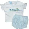 Petit Bebe/Petit Ami/Claire & Charlie Train Smocked Boys Diaper Set