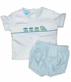Petit Bebe/Petit Ami/Claire & Charlie Train Smocked Boys Diaper Set
