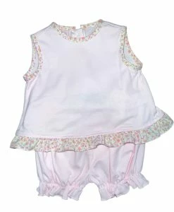 Petit Bebe/Petit Ami/Claire & Charlie Elsa Pink Knit Floral Trim Bloomer Set