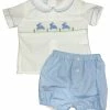 Petit Bebe/Petit Ami/Claire & Charlie Hop Hop Bunnies Blue Poplin Bloomer Set