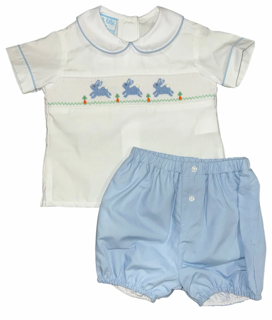 New 🛒 Petit Bebe/Petit Ami/Claire & Charlie Hop Hop Bunnies Blue Poplin Bloomer Set 🔔 1 Petit Bebe/Petit Ami/Claire & Charlie Hop Hop Bunnies Blue Poplin Bloomer Set