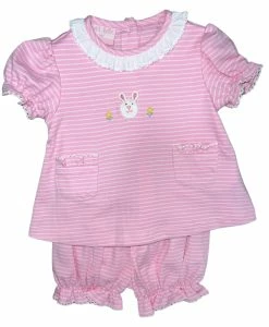 Petit Bebe/Petit Ami/Claire & Charlie Bunny Pink/White Stripe Bloomer Set Spring/Summer 2023