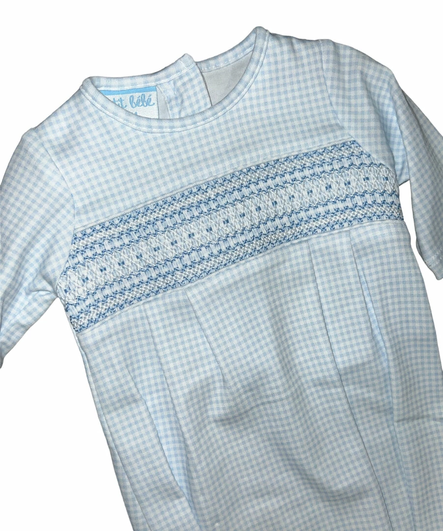 Discount โ Petit Bebe/Petit Ami/Claire & Charlie Parker Blue Gingham Boy's Sac Gown ๐ 2 Petit Bebe/Petit Ami/Claire & Charlie Parker Blue Gingham Boy's Sac Gown