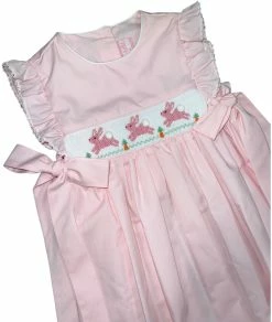 Petit Bebe/Petit Ami/Claire & Charlie Spring/Summer 2023 Hop Hop Bunnies Pink Poplin Dress