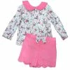 Petit Bebe/Petit Ami/Claire & Charlie Fall Floral Blouse W/Pink Short Set New Arrivals