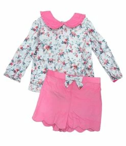 Petit Bebe/Petit Ami/Claire & Charlie Fall Floral Blouse W/Pink Short Set New Arrivals