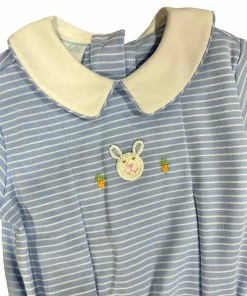 Buy ๐ Petit Bebe/Petit Ami/Claire & Charlie Fall Bunny Blue/White Stripe Knit Bubble โญ 5 Petit Bebe/Petit Ami/Claire & Charlie Fall Bunny Blue/White Stripe Knit Bubble